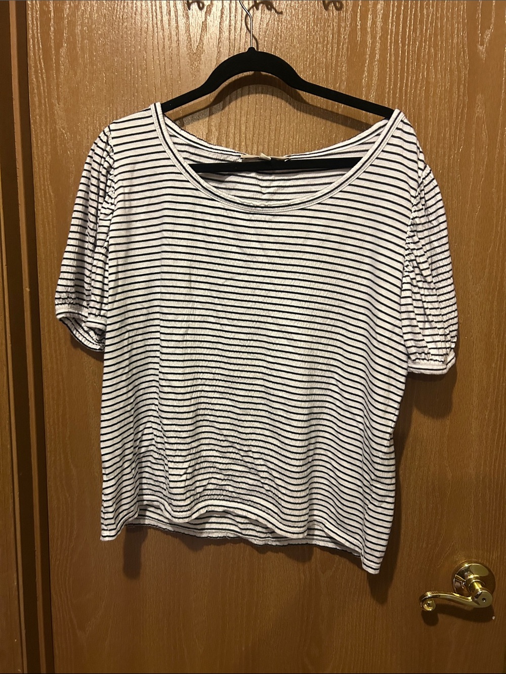 LOFT White Short Sleeve Tee with Black Stripes